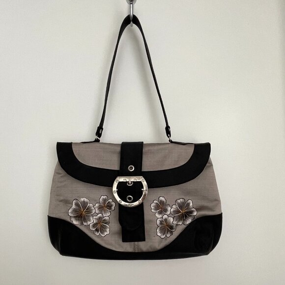 Embroidered Silk Shoulder Purse Black Gray Flowers Concubine Canada - Picture 1 of 8